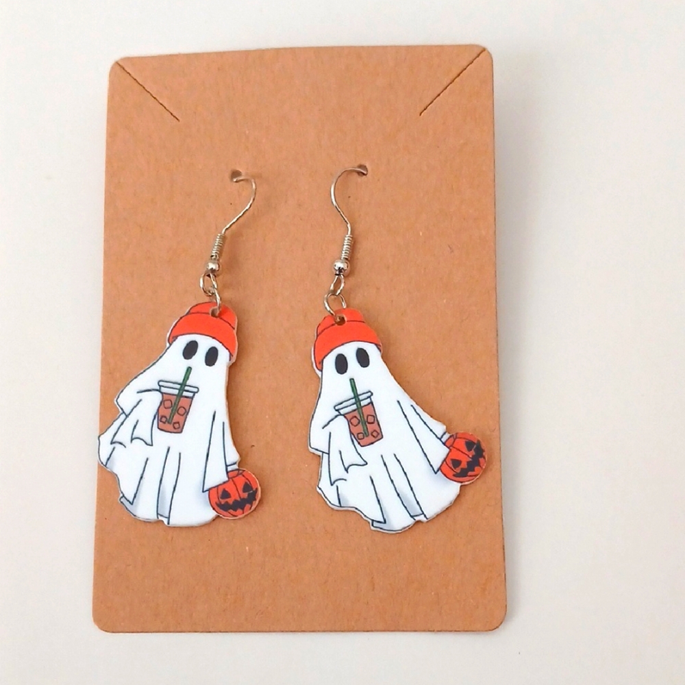 Fashion Jewelry Ghost Earrings - White and Orange